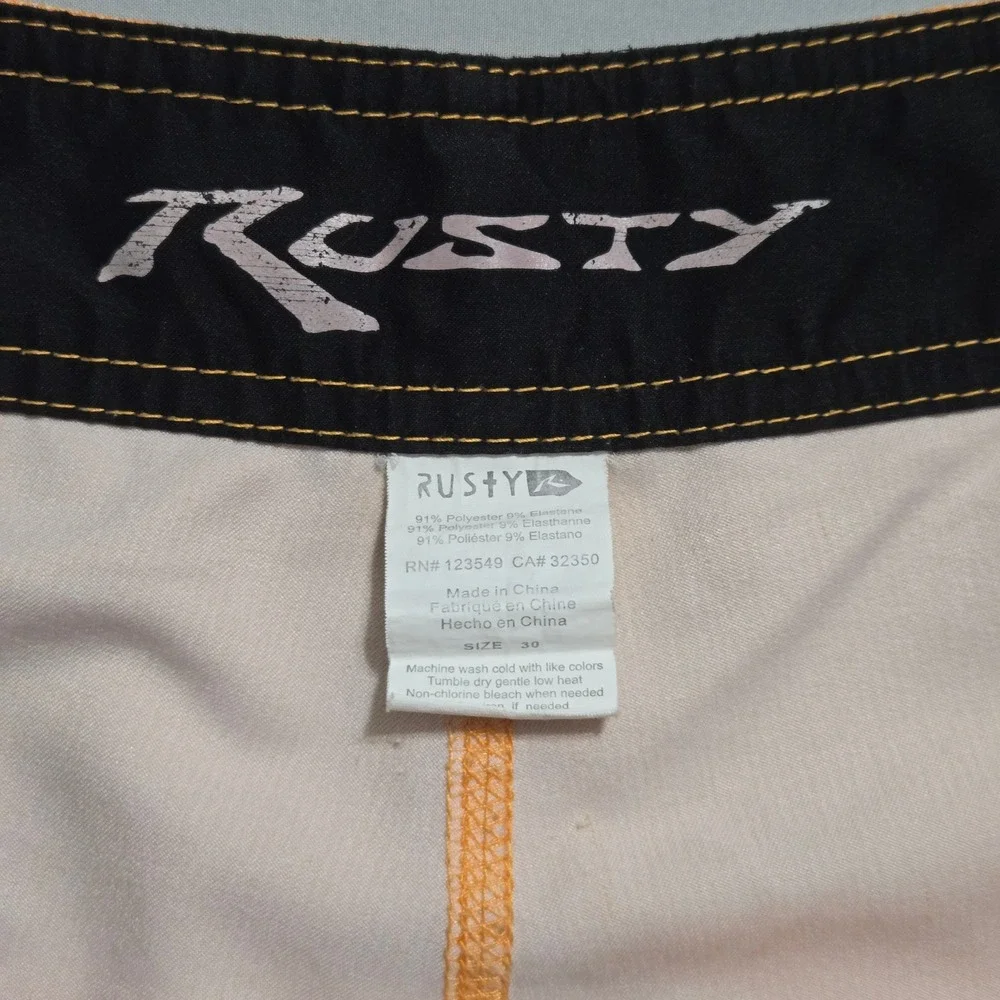 Rusty Board‎ Shorts Mens 30 Orange Pinstripe Cargo Pocket Swim Trunks R14106402